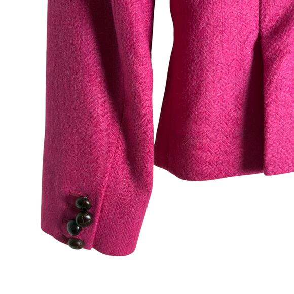 J.Crew Wool Black Jacket Blazer Robert Noble Scottish Cloth Hot Pink Sz 0 - Picture 8 of 10